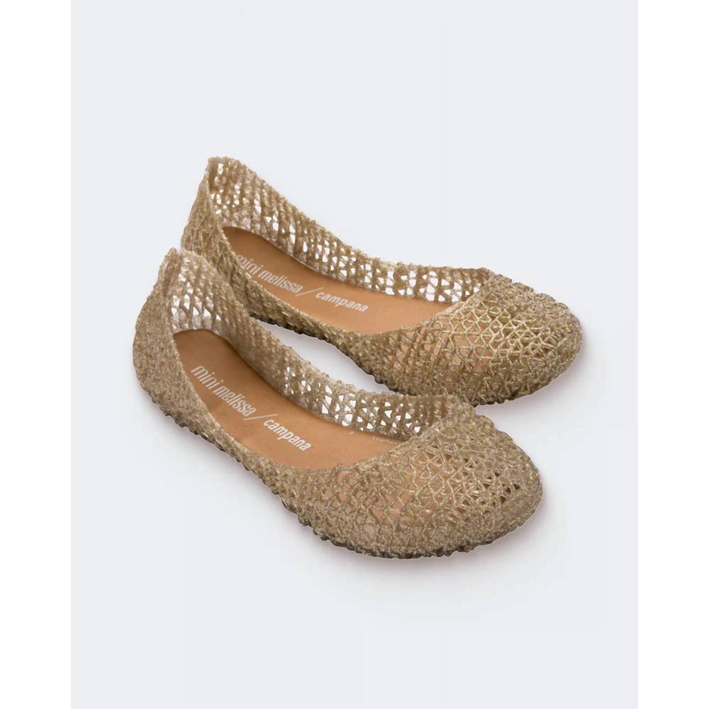 NEW MINI MELISSA girl's campana papel flat in gold glitter